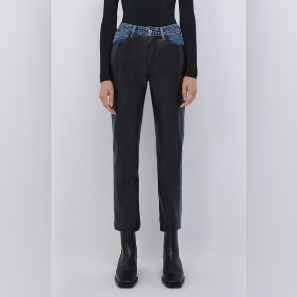 Jonathan Simkhai Standard Women’s River Straight Leg Denim Vegan Leather Size 24 - Picture 1 of 8